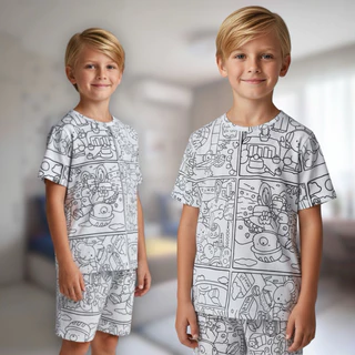Pijama Infantil Masculino Meia Manga Para Colorir Lavável em Oferta na Shopee