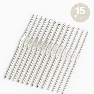 Agulhas de Crochê Kit 15 Unidades – Aço Niquelado – 0.6mm a 2.5mm – Artesanato Crochê Fino em Oferta na Shopee