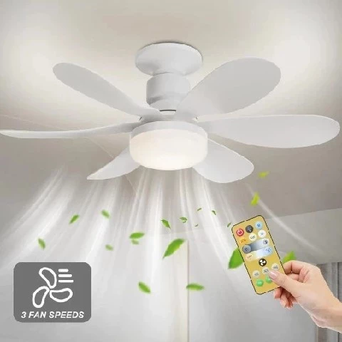 Ventilador de teto Com Luz para Pequenos Espaços (6 Hélices) Controle Remoto Bivolt LED 110V 220V