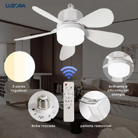 Ventilador de teto Com Luz para Pequenos Espaços (6 Hélices) Controle Remoto Bivolt LED 110V-220V