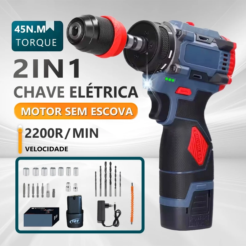 Parafusadeira Furadeira de Impacto Brushless Hanabi 18V 2000mAh Sem Escova Profissional