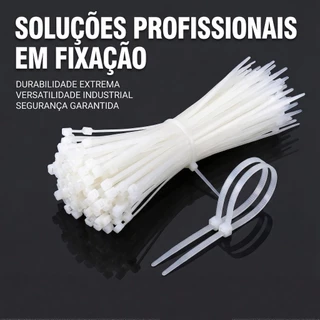 Abraçadeira 3,6MM Plastica Branca 100 Peças Nylon Enforca Gato Presilha Lacre Fita Cinta