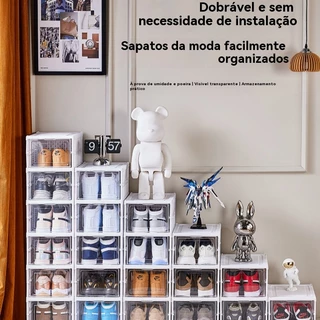 Caixa Organizadora de Sapatos Transparente Dobrável 3/6 Andares - PP Acrílico Antipoeira Economiza 80% Espaço