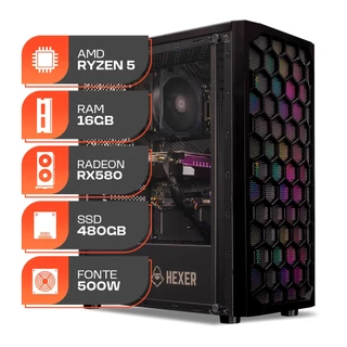 PC Gamer Forge, AMD Ryzen 5 5500, Radeon RX 580 8GB, 16GB DDR4, SSD 480GB, Fonte 500W 80 Plus