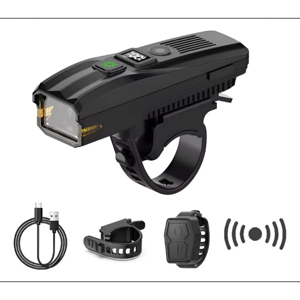 Farol Bike Buzina USB Controle Remoto S/ Fio Medidor Digital