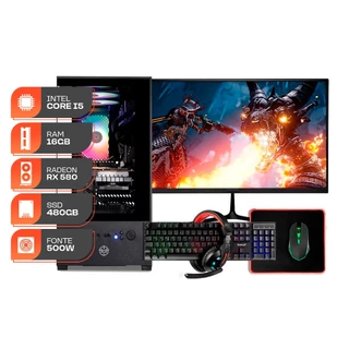 PC Gamer Forge, Intel Core i5, RX 580 8GB, 16GB DE RAM, SSD 480GB, Completo com Monitor e Periféricos