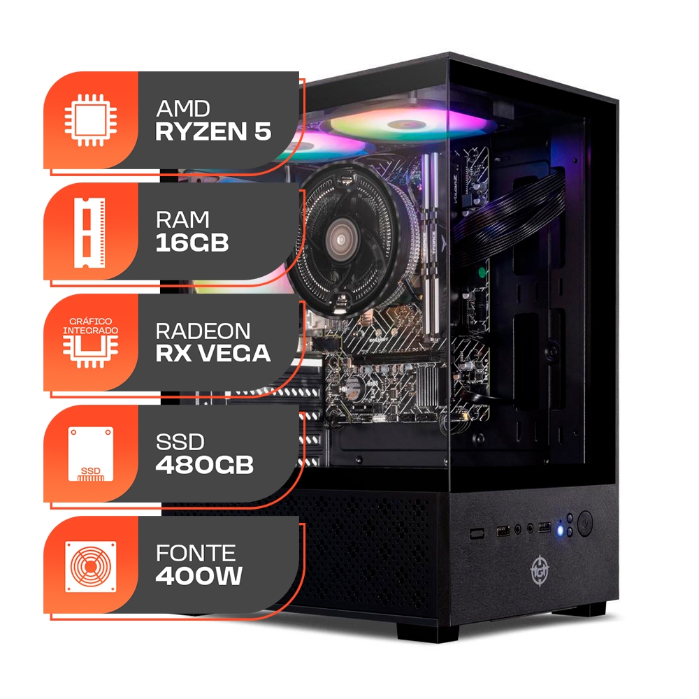 PC Gamer Forge, AMD Ryzen 5 3400G, 16GB DDR4, SSD 480GB, Fonte 400W 80 ...