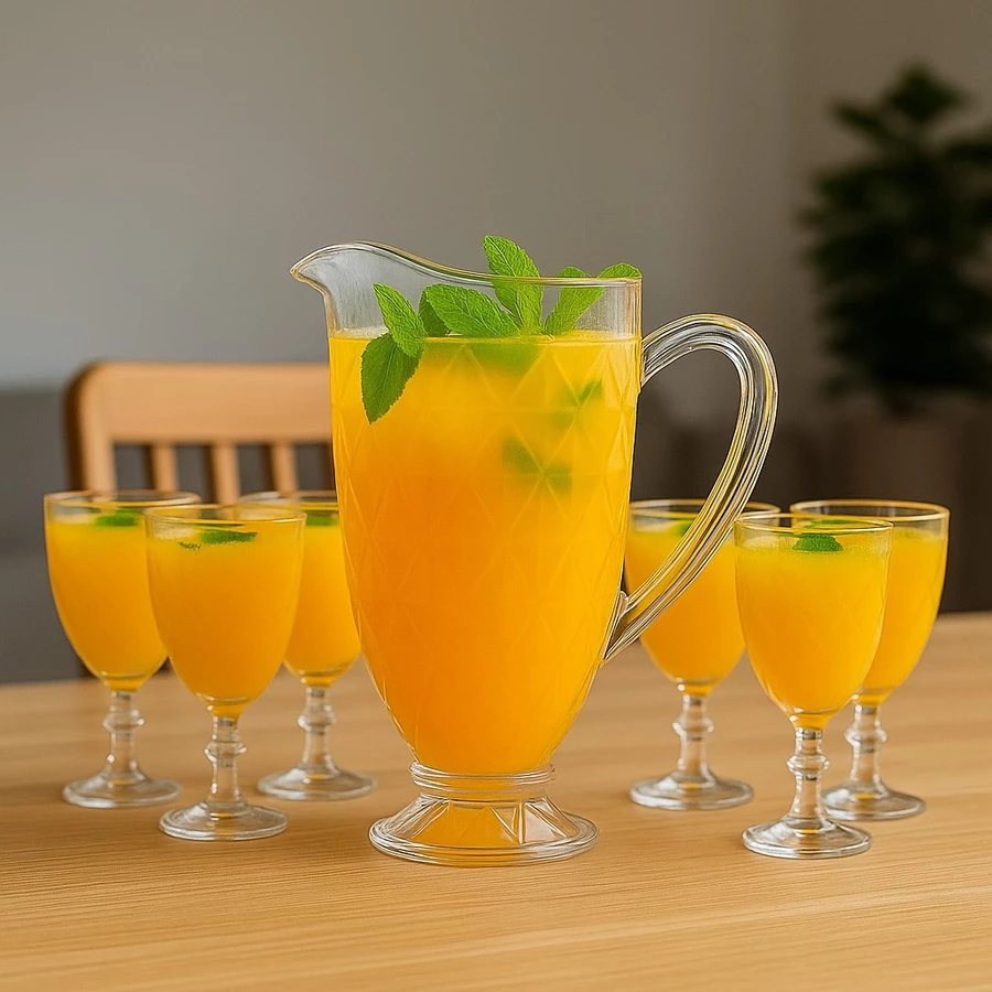 Kit De Jarra 1200ml Diamond + 06 Taças 325ml Diamond Suco Agua Transparente Luxo Possui Variações