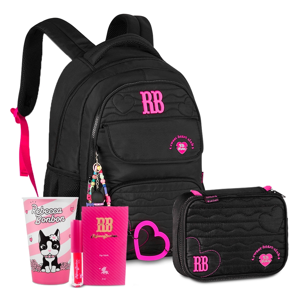 Kit Mochila Rebecca Bonbon Costas Zíper Bolsos Laterais E Anti
