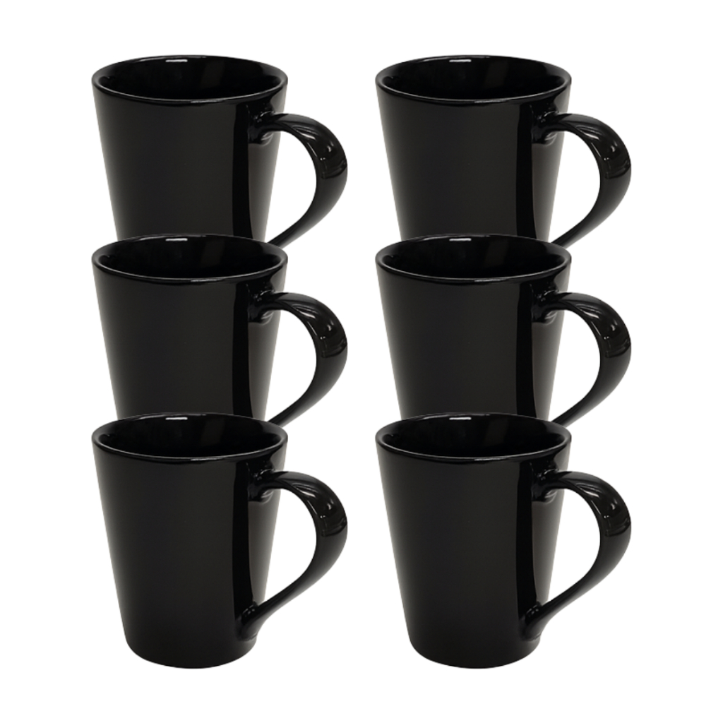 Jogo 6 Caneca De Porcelana Tulipa 250ml Lisa Preta Café Chá Mesa Decoração