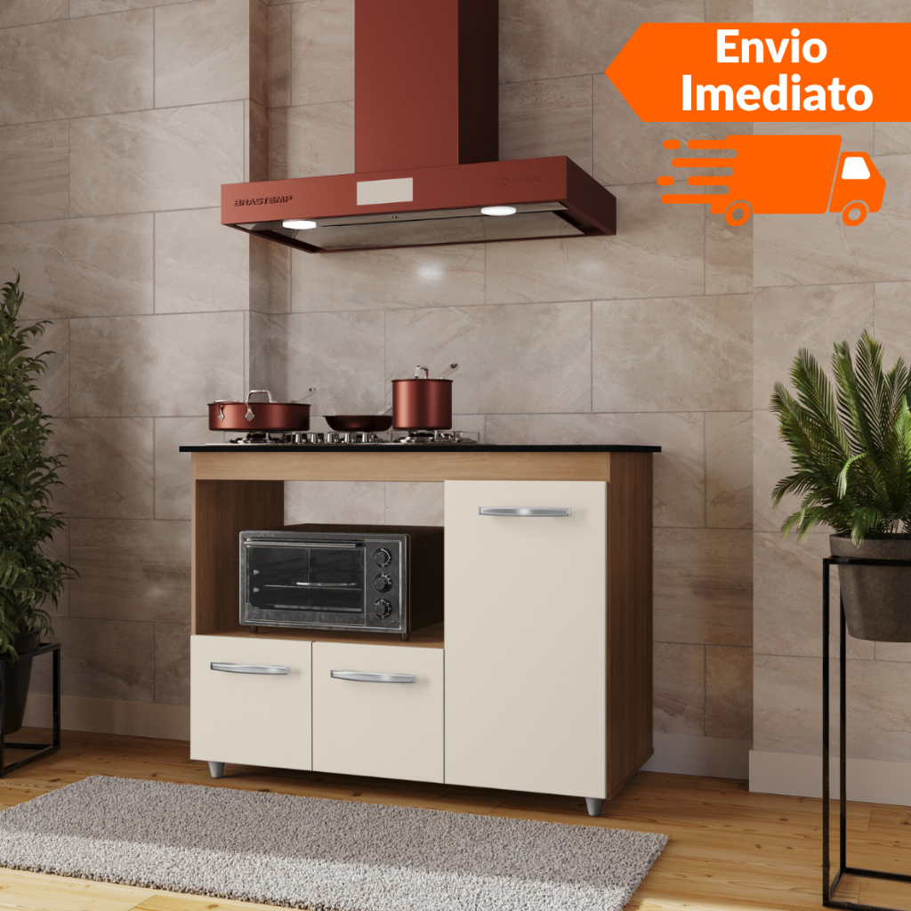 Balcão para Cooktop 5 Bocas com 3 Portas Ana Cozinha – Móvel de Cozinha Funcional - ENVIO IMEDIATO
