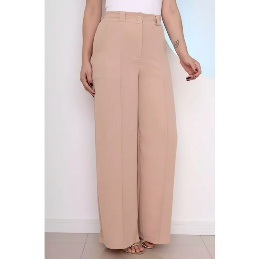 Calça Pantalona Duna com Elastic na Cintura Calça Flare Soltinha Folgadinha