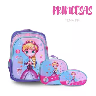 Mochila Princesas Sem Rodinhas com Estojo e Lancheira – Kit escolar feminino delicado em Oferta na Shopee