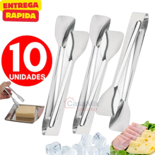 Kit 10 Pegador De Frios Aço Inox Doce Gelo Pinça Salgado Lanche Azeitona Restaurante Cozinha Buffet