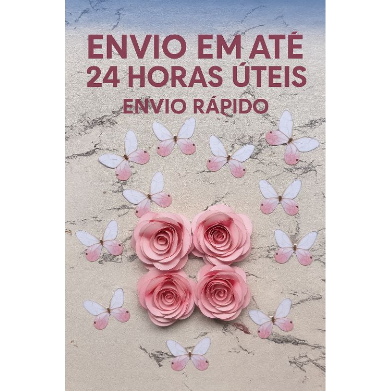 Kit 4 Rosas + 10 Borboletas 4 cm – Decoração de Bolo , confe