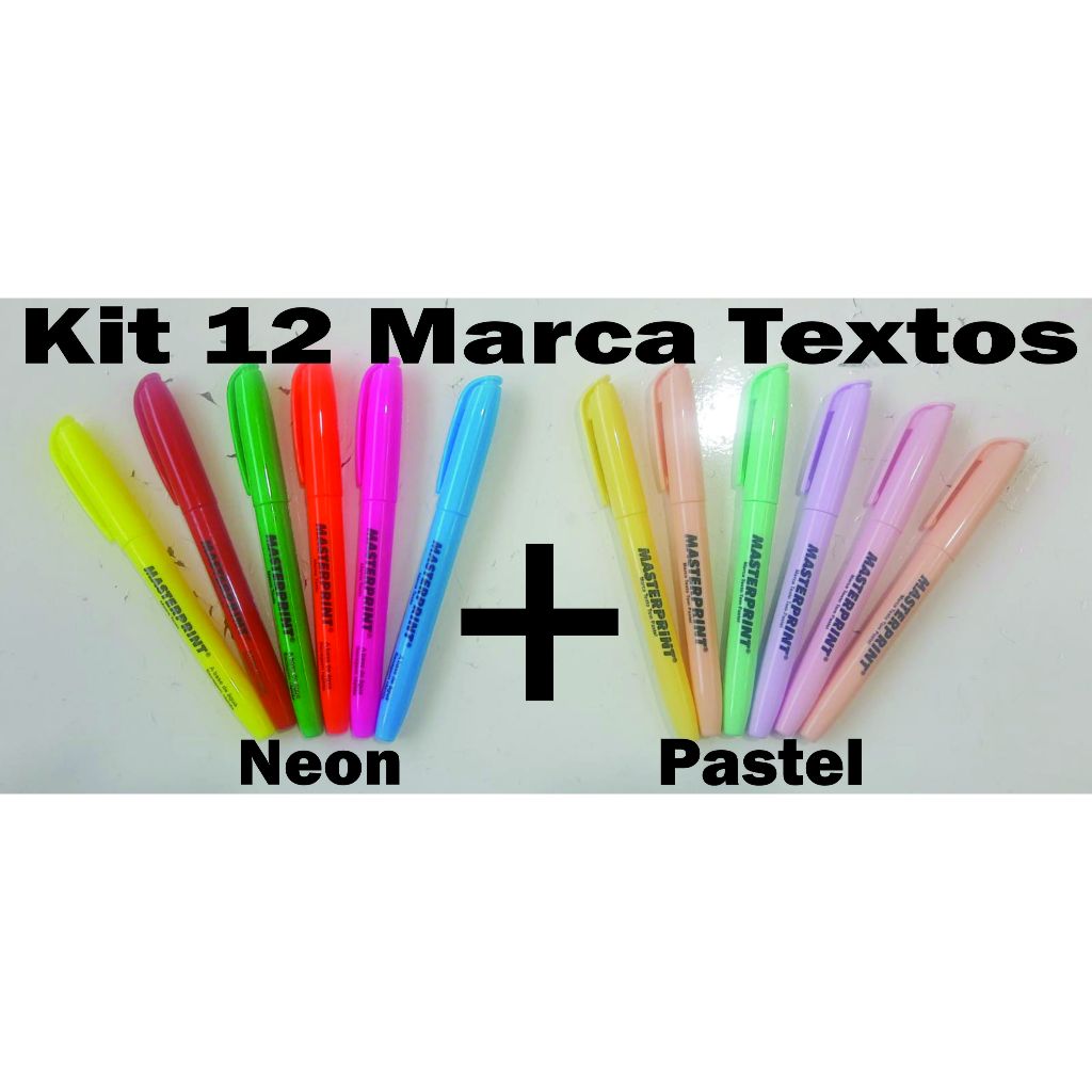 Kit 12 Marca Texto 6 Neon + 6 Pastel Maxprint 4,50 | Shopee Brasil