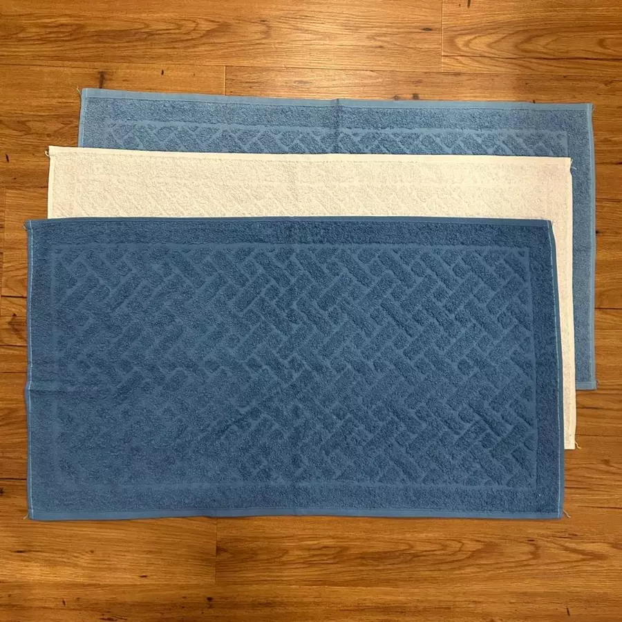 Kit 3 Panos de Chão Atoalhados 100% Algodão 75x40cm - Kit Pérola azul médio e Azul Claro