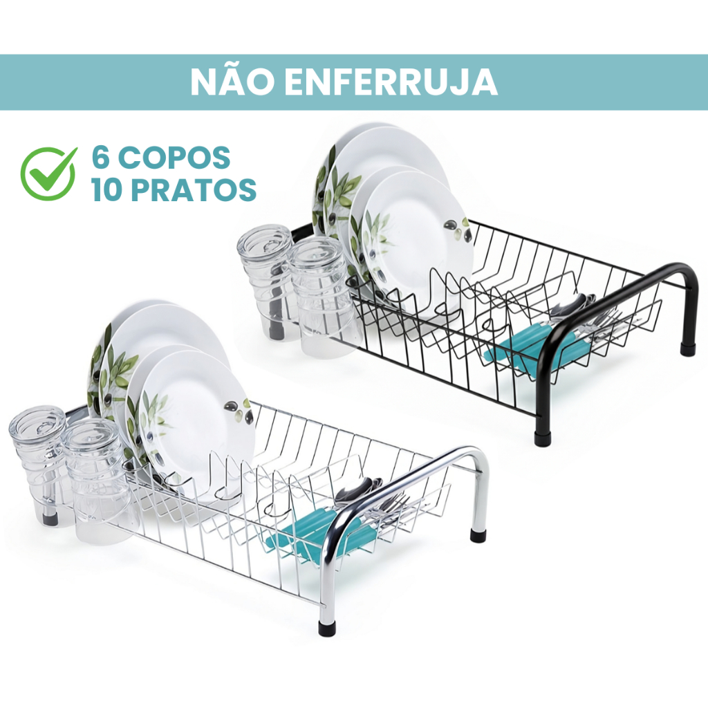 Escorredor De Louça Cozinha Grande Cromado Com Porta Copos | Shopee Brasil