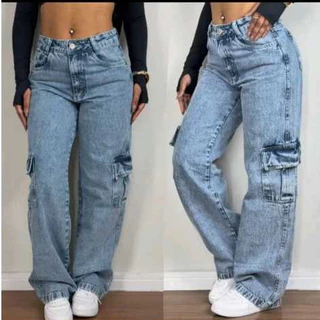 CALÇA  JEANS WIDE LEG JEANS PANTALONA BOCA LARGA PREMIUM em Oferta na Shopee