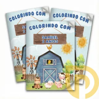 Livro de colorir Fazendinha Azul Aquarela Lembrancinha personalizada menino em Oferta na Shopee