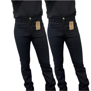 Kit 2 Calças Jeans Masculinas Tradicional Corte Reto Com Elastano