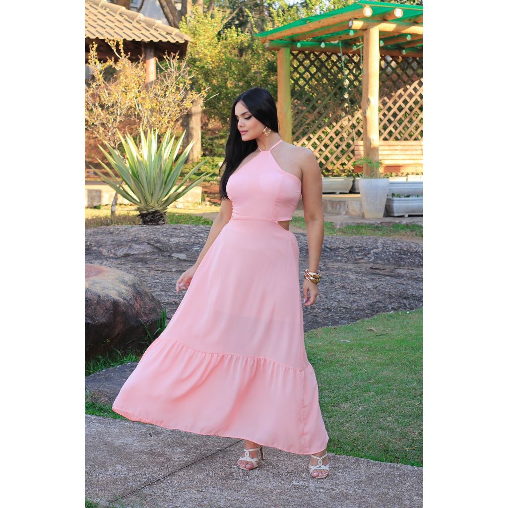 VESTIDO LONGO FEMININA-AMARRADO NAS COSTAS, CORTE LATERAL, COM BOJO E ...