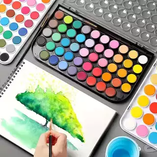 Kit Estojo Aquarela Pastilha 12/24/36/48 Cores Vibrantes com Pincel Iniciante Conjunto Tinta