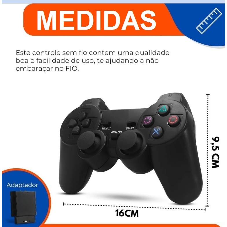 Controle Ps2 Joystick Sem Fio Analógico Playstation 2 Ergonômico Plug ...