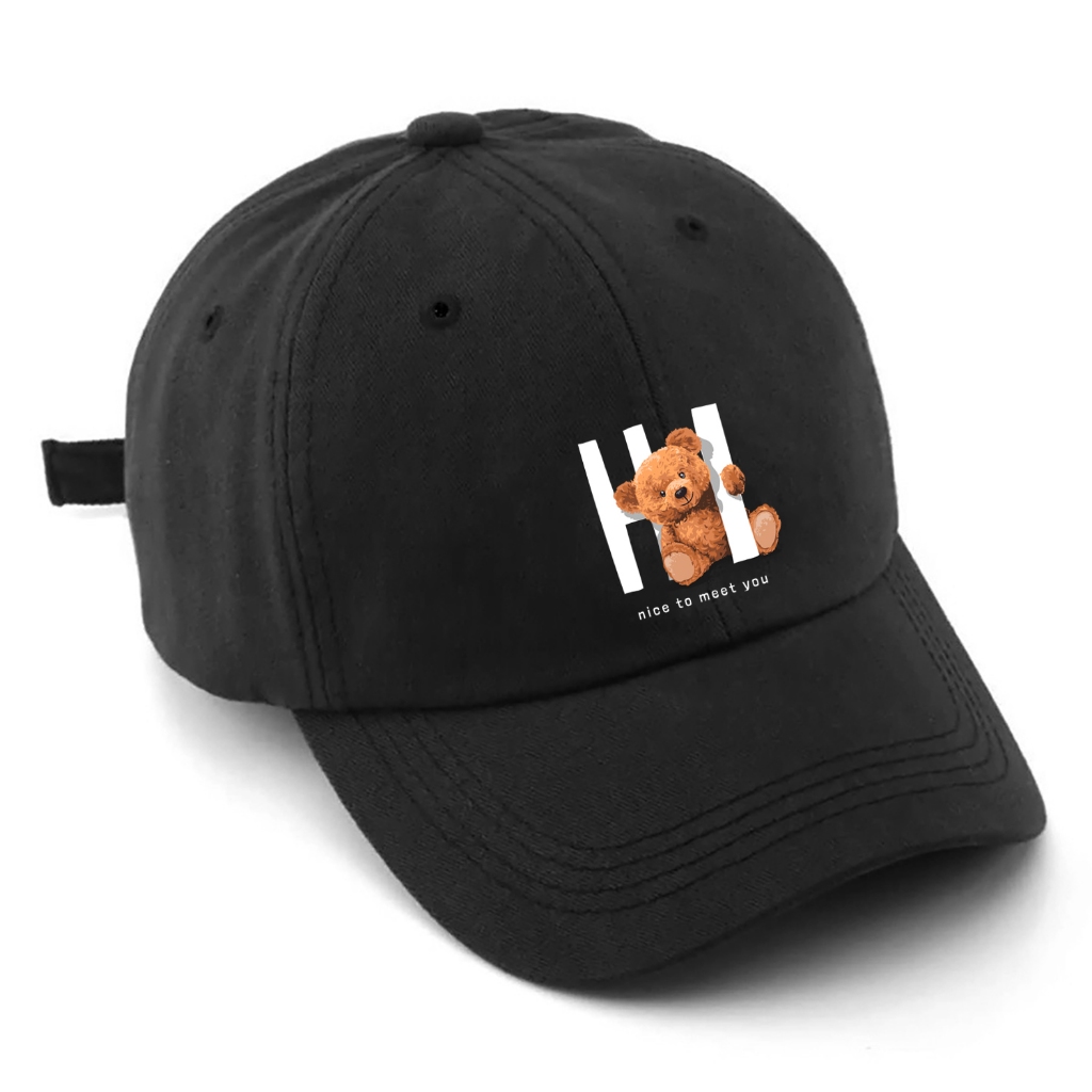 Boné Preto Masculino e Feminino HI Bear Urso Estampado Moda StreetWear Aba Curva QUEIMA DE ESTOQUE!