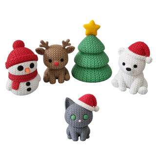 Decorações de Natal 3D Estilo Crochê – Boneco de Neve, Rena, Árvore e Urso Polar | Enfeites Natalinos Fofo