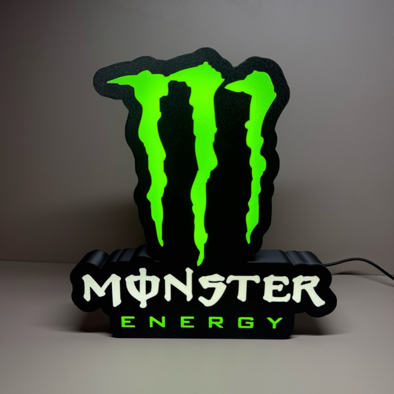 Luminária Placa LED Monster Energy Verde Decorativa de Mesa