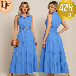 Vestido Longo Feminino Com Botões Elegante Elastex Nas Costas Casual Envio Imediato em Oferta na Shopee