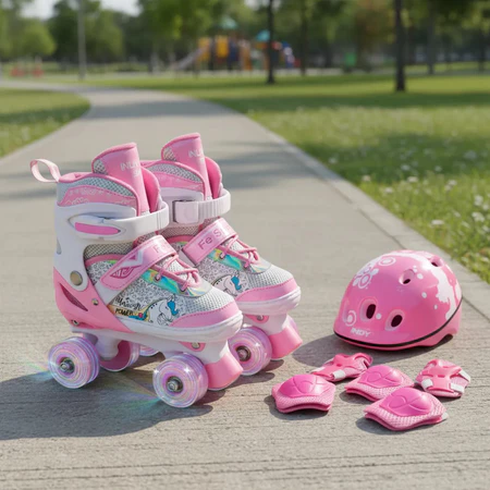 Patins Quad Unicórnio Com Rodinhas Led Infantil + Bolsa