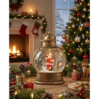 Globo de Neve com Led Lamparina Enfeite Natalino Retro Iluminado Presepio de Natal e Papai Noel