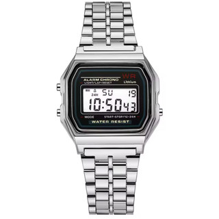 Relógio Retrô Digital Prata LED Unissex Fashion Masculino Feminino Pulseira Inoxidável Alta