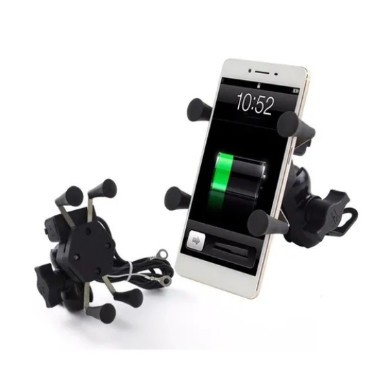 Suporte Garra Para Celular Moto Universal Com Carregador Usb De FERRO