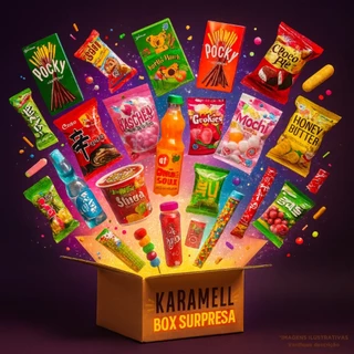 Kit Box Surpresa Karamell Exóticos Importados + BRINDE | Doces Snacks Orientais Asiáticos Coreanos