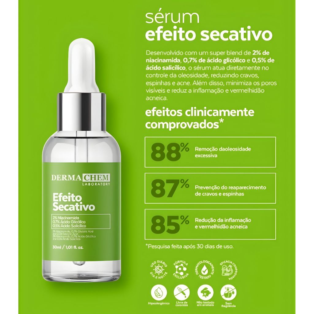 Imagem do produto S&eacute;rum DermaChem Efeito Secativo 30ml &ndash; Controle da Oleosidade, Redu&ccedil;&atilde;o de Acne e Cravos 4