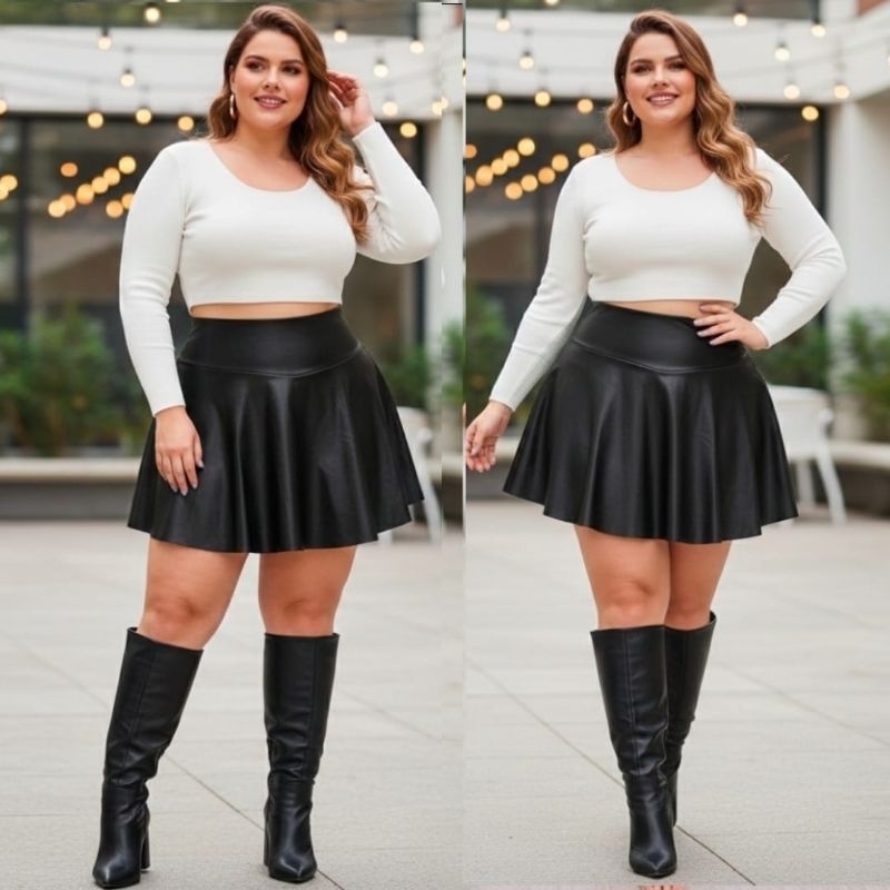 Short Saia Plus Size Cirre Suplex Babado Cintura Alta Academia e Festa ...