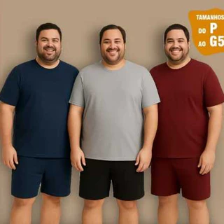 Pijama Masculino de Calor Curto em Malha Premium Plus Size – Do P ao G4 em Oferta na Shopee