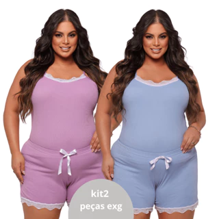Kit 2 BabyDoll Plus Size Renda Luxo – Conjunto Short & Blusa Super Conforto (48–50) em Oferta na Shopee