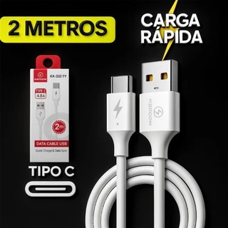 Cabo USB-C Tipo C 2M 4.8A Turbo Reforçado – Carregamento Rápido & Dados | Compatible Android / Samsung / Xiaomi