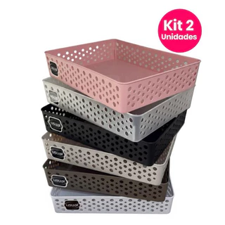 Kit 2 Cestos Organizador Grande Gaveta Caixa Organizadora 34x26x6,5  Multiuso Usual Utilidades em Oferta na Shopee