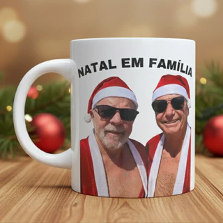 Caneca Personalizada Lula e Bolsonaro Natal em Família Papai Noel