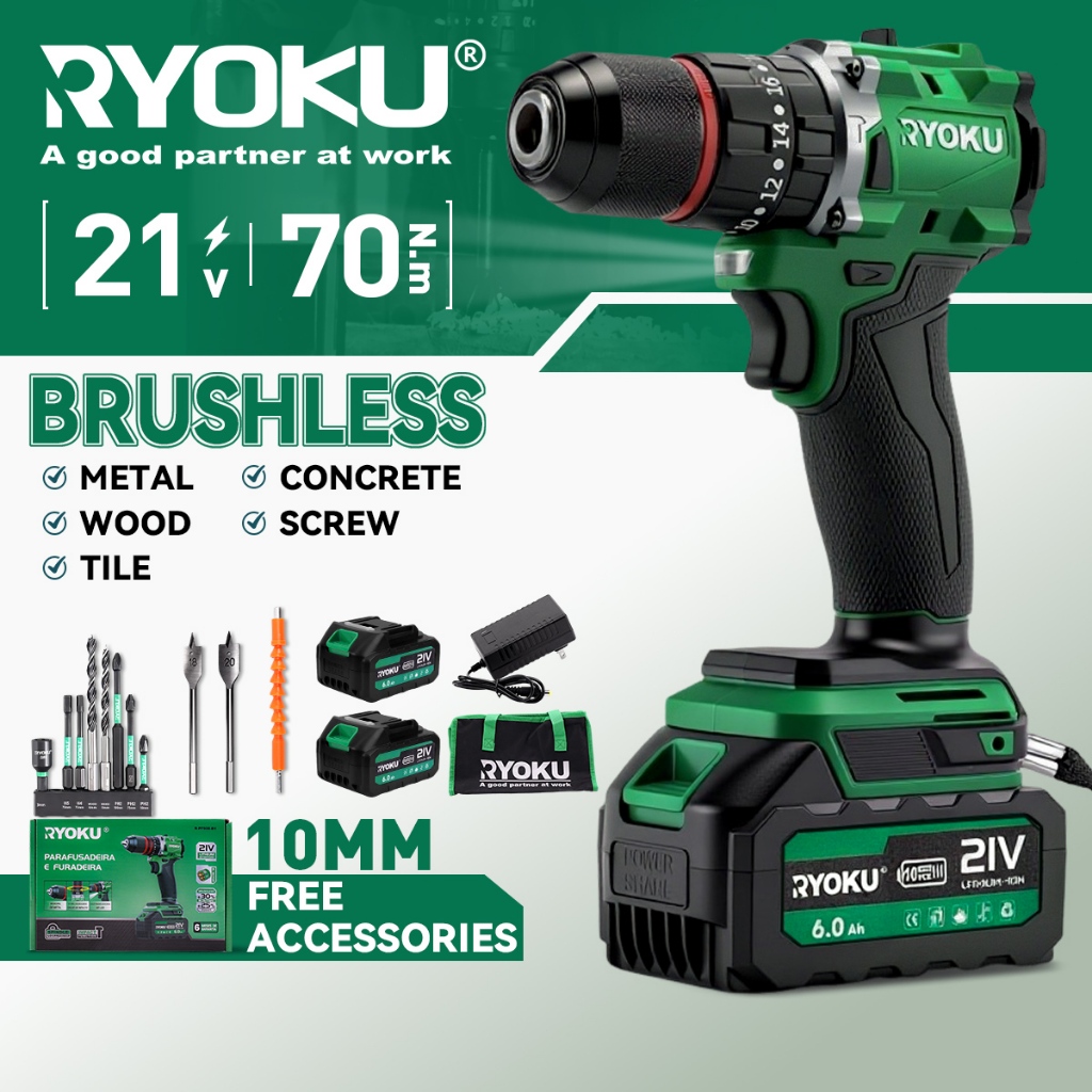 Furadeira Parafusadeira Brushless 2 Baterias Com Maleta 21v 10mm 70N.m