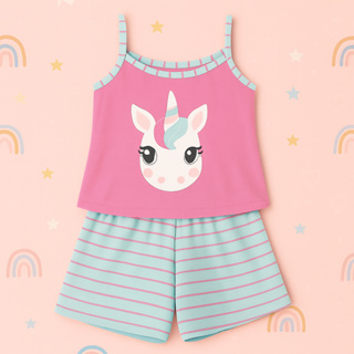 Baby Doll Infantil Malha Confort Unicornio Pijama de Verao Roupa De Dormir Short Doll Menina em Oferta na Shopee