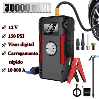 Auxiliar De Partida Veicular 12v 10000A Portátil, 30000mAh Auxiliar Partida Bateria Portátil,150 PSI Compressor De Ar