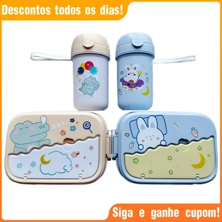 Kit Lancheira Escolar com Marmita Infantil Talheres e Garrafa 400ml com Canudo