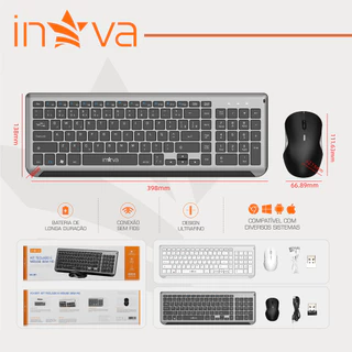 Inova Kit Teclado Mouse Sem Fio Sem Fio Recarregável Bateria Wireless Bluetooth Mac Android