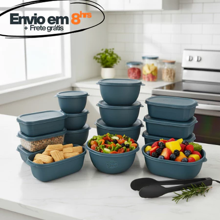 Kit 15 Potes Herméticos de Plástico com Tampa – Empilháveis e Ultra Resistentes para Alimentos